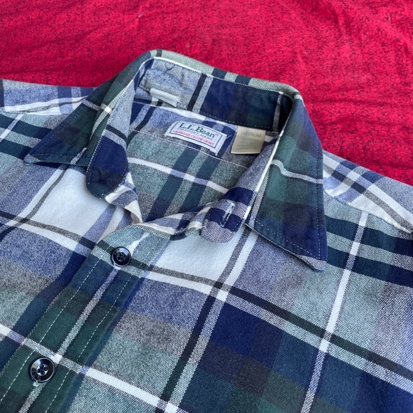 LL Bean‎ Chamois Cloth Flannel Shirt Men's Medium Blue Plaid Warm Heavy - Picture 1 of 6